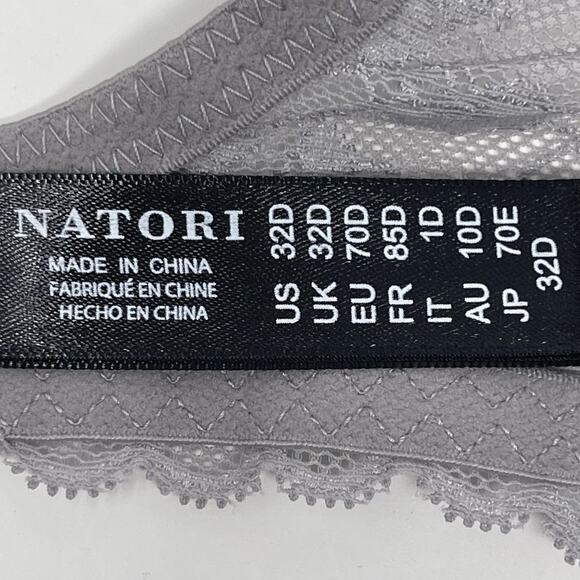 Natori Convertible Bra 32D Gray Lace Cherry Blossom Plunge Underwire MSRP $76 - Picture 2 of 13